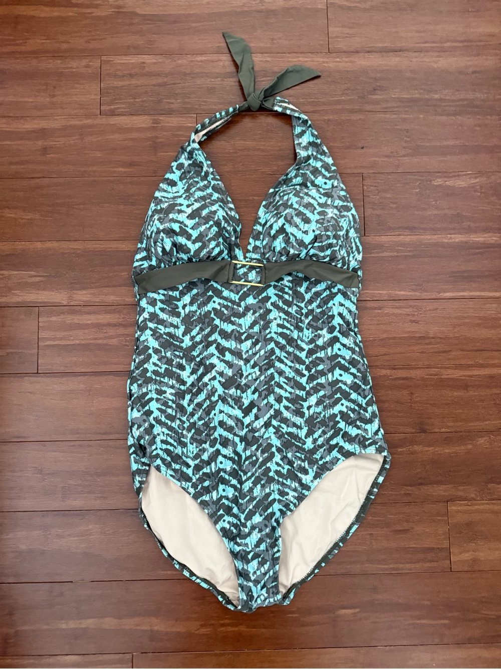 Sands Point Halter One Piece Swimsuit Blue Green Printed Women’s Size L - Picture 2 of 7
